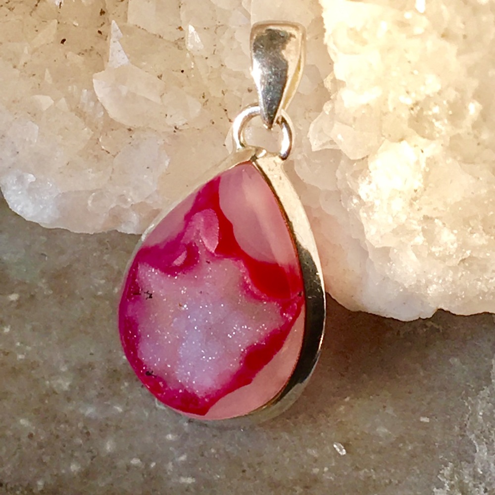 Sterling Silver Pink Quartz Drusey Pendant